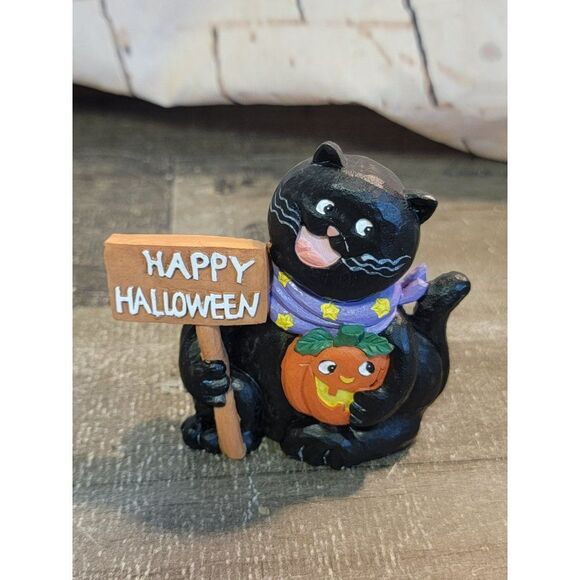Happy Halloween black cat pumpkin home decor figure - Picture 1 of 4